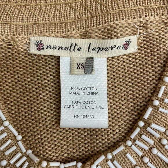 Nanette Lepore Women's Size XS Brown Knit Long Duster Cardigan Beaded Sweater - Picture 4 of 9